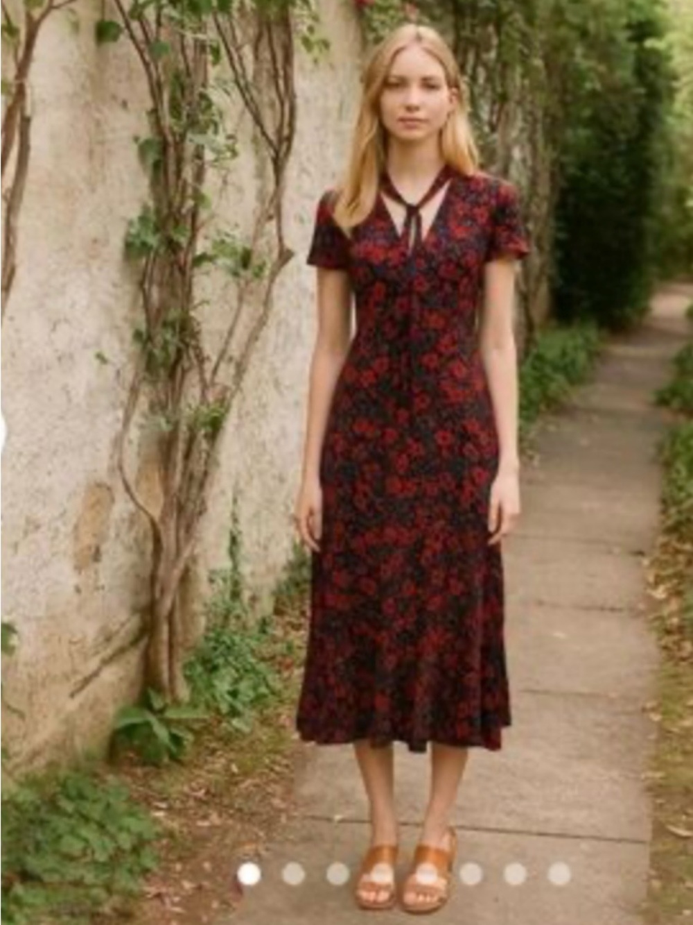 ModCloth Retro Floral Print Front Tie Midi Dress In Purple and Red Size M